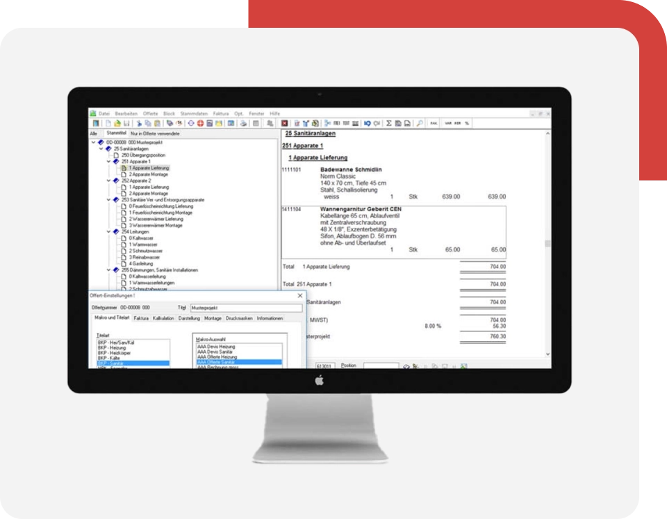 Computerbildschirm mit geöffneter Kalkulations- und Projektsoftware