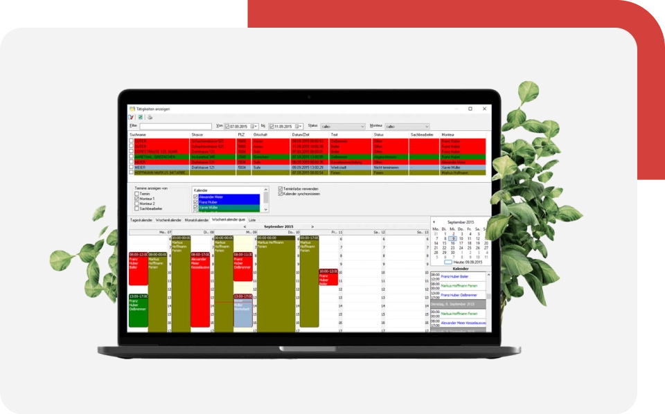 Laptop mit Kalender- und Terminplanungssoftware auf dem Bildschirm