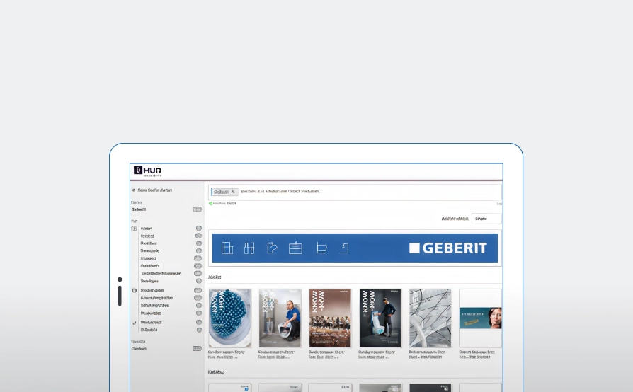 Tablet mit einer Geberit-Produktübersicht im HUB-Portal