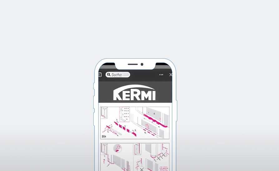 Werbeanzeige für KERMI mit Installationsgrafiken auf einem Smartphonebildschirm